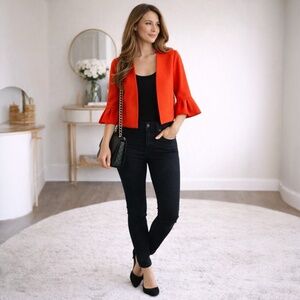 Evan Picone Red Cropped Blazer Size 18 Flounce Sleeve Black Label